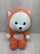 Kellytoy Plush Hooded White Teddy Bear in Orange Fox Costume Bee Happy Soft Toy - £8.50 GBP