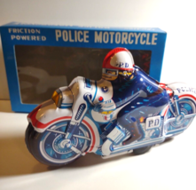 Motorcycle Toy Tin Friction Policeman Cycle Vintage Original Box Japan R... - $60.25