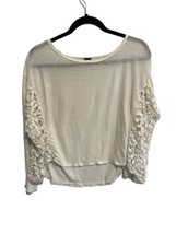 Free People Womens Shirt Love Me Do Linen Blend Crochet Lace Cream Size Xs - £14.57 GBP