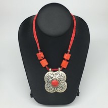 1pc, Turkmen Necklace Pendant Statement Tribal Coral Inlay Beaded,20-21&quot;, BN38 - £8.39 GBP