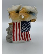 Patriotic Dual Head Resin Bald Eagle With American Flag - $20.17 CAD