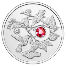 7.96g Silver Coin 2013 Canada $3 Hummingbird &amp; Morning Glory Red Swarovski - £84.82 GBP