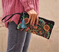 Ethnic Long Wallet Embroider Purse Female Boho Clutch Coin Bag Women&#39;s Lady Mobi - £49.12 GBP