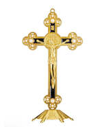 Saint Benedict Black &amp; Gold with Pearls 8.75&quot; Standing Crucifix, New #AB... - $678.54 MXN