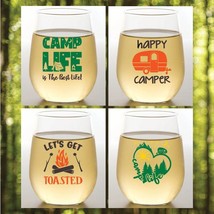 CAMPING Set of 4 Tritan Plastic Unbreakable 16 oz Stemless Wine Glasses.... - £19.05 GBP