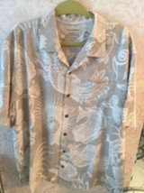 TOMMY BAHAMA Silk Blend Gray &amp; White Abstract Print Button Down Shirt SZ... - £26.71 GBP