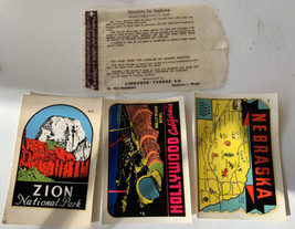 ORIGINAL VINTAGE NEBRASKA ZION HOLLYWOOD SOUVENIR WATER DIP TRAVEL DECAL... - $44.54