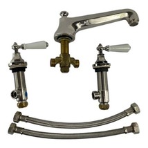 Kallista Tuxedo Lav Basin Faucet Roman Tub Set WHITE Handles Nickel POLI... - $296.99