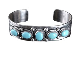 Bobby Johnson Navajo Native American Sterling and Carico lake turquoise cuff bra - £288.84 GBP