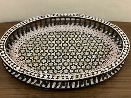 Antique Handmade Serving Tray Wood inlaid Mother of Pearl (16&quot;x11.2&quot;) - £247.80 GBP