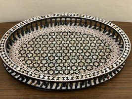 Antique Handmade Serving Tray Wood inlaid Mother of Pearl (16&quot;x11.2&quot;) - £231.84 GBP