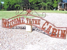 Metal Welcome to the CABIN Sign Wall Entry Gate EXTRA LARGE 56 1/2 inch bz - £141.04 GBP