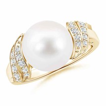 ANGARA Freshwater Pearl and Diamond Swirl Ring for Women in 14K Solid Gold - £611.40 GBP