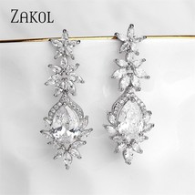 ZAKOL Glamour Bridal Wedding Jewelry High Quality Cubic Zirconia Flowers Drop Ea - £16.67 GBP