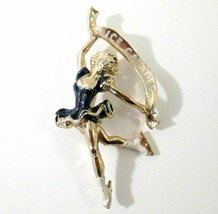 Ice Capades Souvenir Brooch Pin Gold Tone Blue White Enamel Ice Skater R... - $22.00