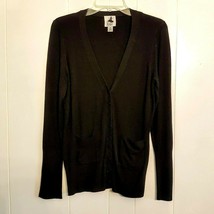 A La Moda Cardigan Sweater Black Knit size M Black Pockets Button Accent... - $34.65
