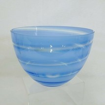Bowl Clear Glass Frosted Blue Swirls Serving Bowl Home Decor - $26.10