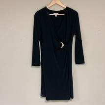 Charter Club Black Wrap Style Dress Large Ruched Gold Snake Clasp Slinky Work - £31.13 GBP