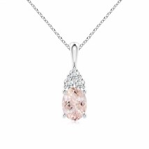 ANGARA Oval Morganite Solitaire Pendant with Trio Diamond in 14K Solid Gold - £618.60 GBP