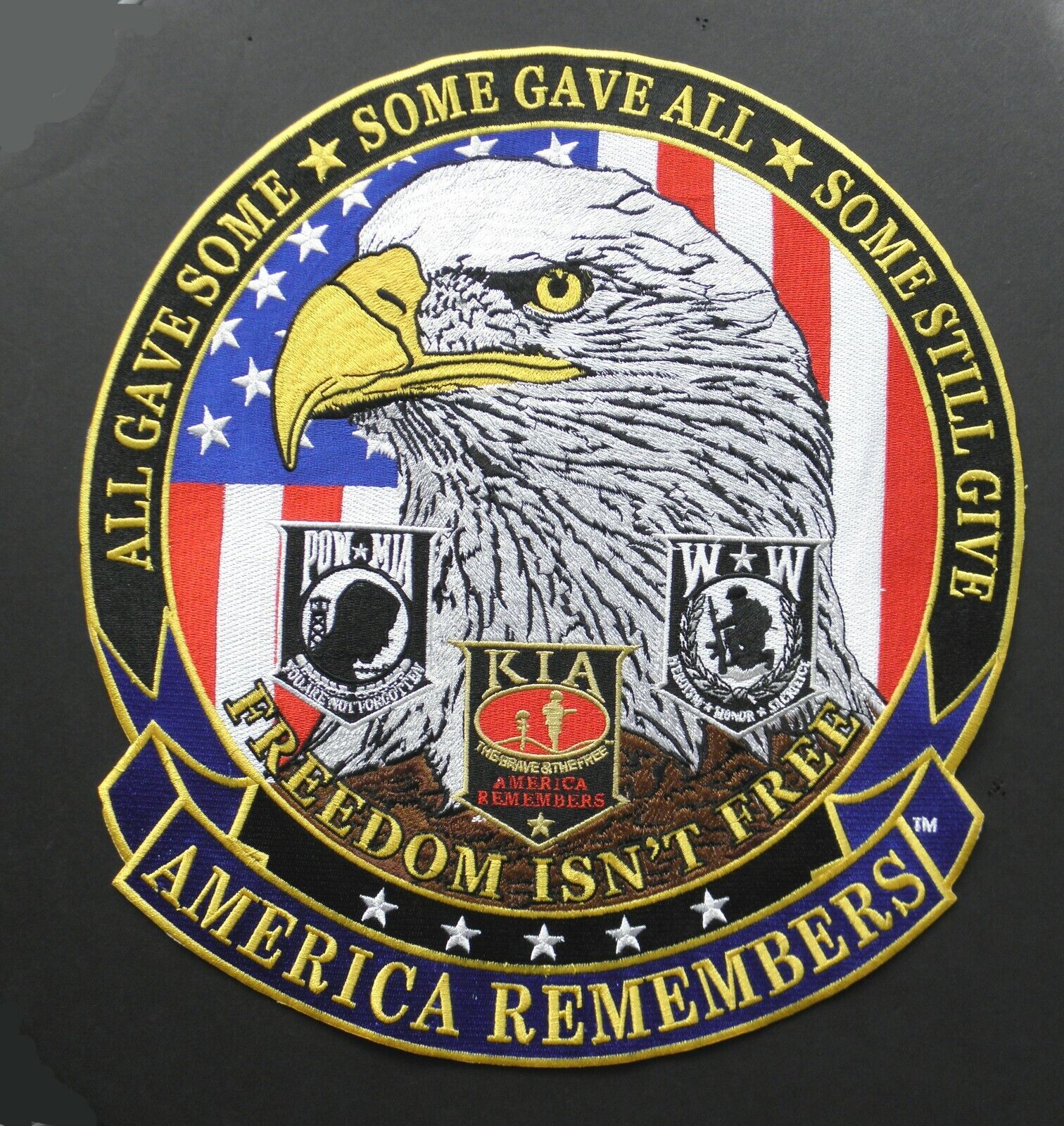 POW MIA KIA WOUNDED WARRIORS JACKET PATCH 12 INCH AMERICA REMEMBERS EMBROIDERED