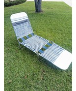 Vintage Jelly Tube Beach Chair pool Chaise Lounge Lawn Blue &amp; White Folding - $64.00