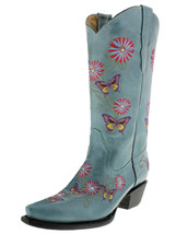 Womens Western Rodeo Boots Turquoise Leather Butterfly Embroidered Snip ... - $85.53