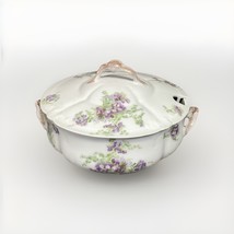 Limoges France Purple Floral Soup Tureen With Lid &amp; 2 Handles - $24.75