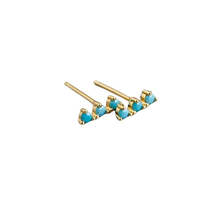 Anyco Earrings Gold Plated Blue Turquoise Zircon Strip Geometric Bar Stud  - £14.42 GBP