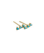 Anyco Earrings Gold Plated Blue Turquoise Zircon Strip Geometric Bar Stud  - $18.35