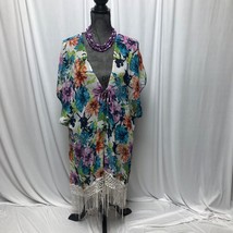 Catalina Open Front Fringe Kimono Womens Medium Multicolor Floral Cover Up - £13.91 GBP