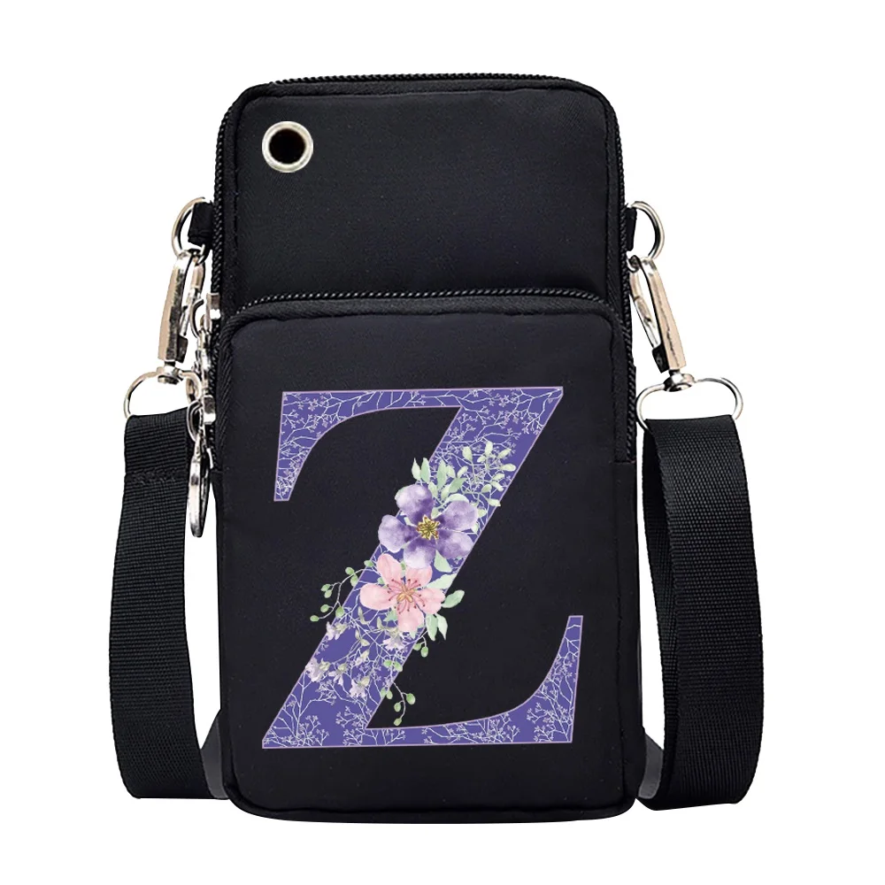 Mobile Phone Bag Unisex Shoulder Pouch Purple Flower Letters Print Unive... - $17.63