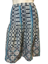 Ann Taylor Loft Navy, Sky Blue and White Geometric Print A Line Pleated ... - $14.24