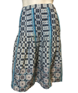 Ann Taylor Loft Navy, Sky Blue and White Geometric Print A Line Pleated ... - $14.24