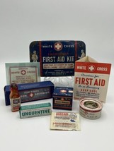 Vtg American White Cross First Aid Kit Tin, w/ Bottle of Mercurochrome &amp;... - $73.26