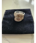 BROWN AND WHITE DIAMOND 18K WHITE GOLD BUCKLE RING - $9,750.00