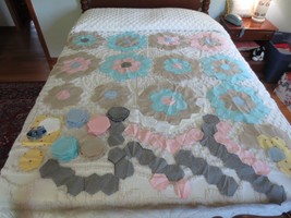 1 Lb.+ Gingham Check Cotton Grandmother&#39;s Garden Flower Quilt Blocks &amp; Hexagons - £23.59 GBP