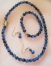 Handcrafted Blue 3  piece Necklace Earrings Bracelet Set Czech glass beads - £16.68 GBP