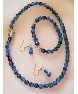 Handcrafted Blue 3  piece Necklace Earrings Bracelet Set Czech glass beads - $21.22