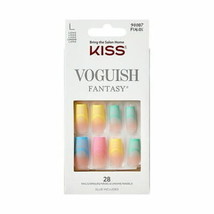 KISS Voguish Fantasy Long Square Glue-On Summer Nails, Multi-Pastel, 28 ... - £7.04 GBP