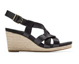 COLE HAAN &#39;Crystal&#39; Black Leather Wedge Espadrille Sandals NEW $150 size 9 - £27.83 GBP