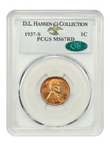 1937-S 1c PCGS/CAC MS67 Rd Ex: D.L. Hansen - £580.85 GBP