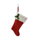 Classic Knit Holiday Red Traditional Christmas Hanging Stocking w Mistle... - $14.80