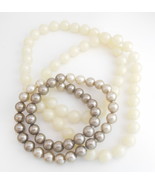 Vintage Ladies Snap Pop It Beads White Silver Gray Single Strand Necklace - £10.14 GBP