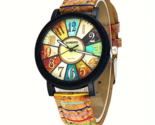 Unisex Wood Grain Quartz Watch with Floral Dial Analog Watch - New - $19.99