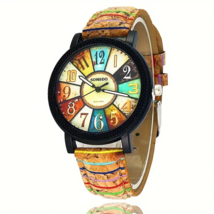 Unisex Wood Grain Quartz Watch with Floral Dial Analog Watch - New - £15.94 GBP