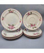 Gibson Designs ROSELAND  Pink Floral Stoneware 4 Salad-Plates 4-Saucers/... - $1,114.98 MXN