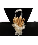 Spun Glass Basket Toothpick Holder, Miniature, Arch Handle, Footed, Vintage - $19.55