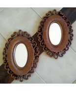 Vintage Pair of Ornate Oval Rattan Look Wall Decor Mirrors (Homco, Dart ... - £15.58 GBP