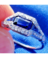 Earth mined Sapphire Diamond Deco Platinum Engagement Ring HAND MADE Fil... - $20,697.79 CAD