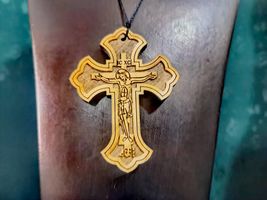 Wooden Christian Orthodox cross, necklace pendant cross - $8.00